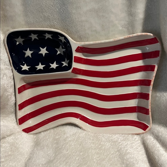 Pier 1 Other - NWT 🇺🇸 PIER 1 EARTHENWARE AMERICAN FLAG CHIP & DIP/SALSA SERVING DISH/PLATTER